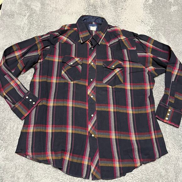 Wrangler Other - Wrangler Shirt Mens XXL Heavyweight Blue Plaid Pearl Snap Weatern Pocket